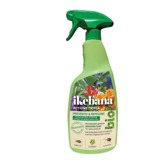 Lichidare de stoc Tratament cu actiune tripla, aplicare imediata pentru plante, Ikebana BIO, 750 ml