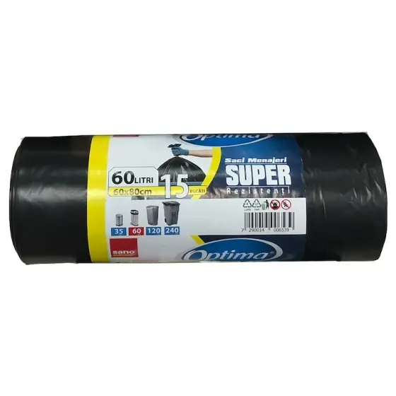 Preferatul clienților Saci menajeri negri Sano Optima Super, 35 L, 15 buc