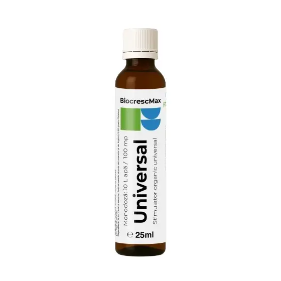 Reducere de preț Biostimulator pentru toate tipurile de culturi – legume, pomi fructiferi, vita-de-vie, plante arabile si ornamentale, Biocresc Max Universal, 25 ml
