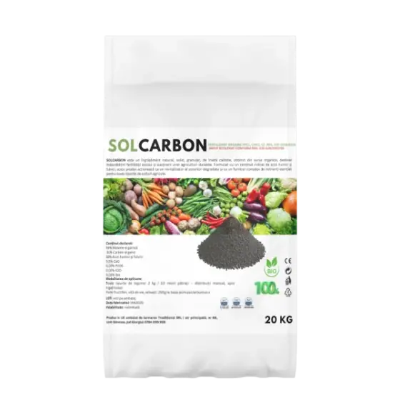 Cel mai vândut Ingrasamant 100% organic solid granulat pe baza de acizi humici si fulvici, PFC1, CMC1, SolCarbon, 20 kg