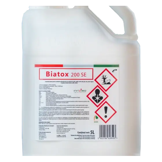 Insecticid sistemic utilizat pentru combaterea daunatorilor din culturile de rapita, cartof, mar, par, cires, visin si legume, Biatox 200 SE, 5 l Livrare rapidă