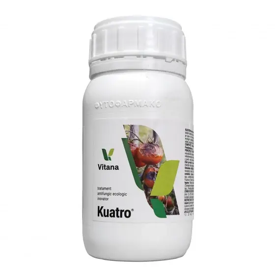 Cel mai vândut Tratament antifungic ecologic destinat protectiei plantelor impotriva bolilor fungice si bacteriene, actioneaza si impotriva insectelor si acarienilor, Kuatro, 250 ml