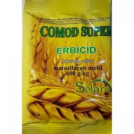 Plată sigură Erbicid postemergent, sub forma de granule dispersabile in apa, cu spectru larg de combatere a buruienilor dicotiledonate anuale si perene din culturile de cereale de toamna, Comod Super, 20 grame