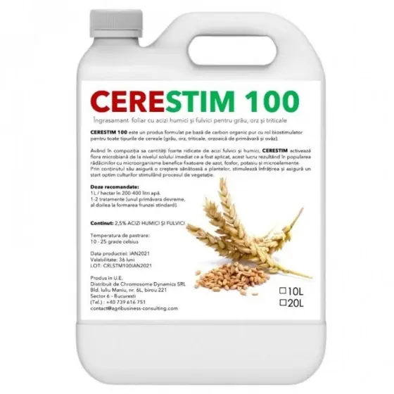 Cumpărături sigure Pachet promotional Ingrasamant foliar cu carbon organic pentru grau, orz, triticale, Cerestim 100, 10 l, 10+4 GRATIS