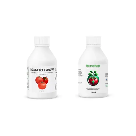Pachet tratament si nutritie tomate/rosii, Stimulator de legare si rodire pentru tomate Tomato Grow, 100 ml + Biocresc Rosii, 100 ml Retur ușor
