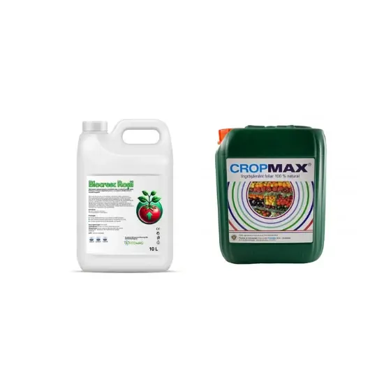 Pachet tratament si nutritie tomate/rosii, Stimulator de legare si rodire, Biocresc Rosii, 10 l + Fertilizant foliar natural, universal Cropmax, 20 l Reducere extra