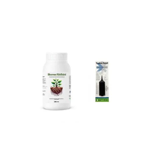 Lichidare de stoc Pachet inradacinare rasaduri Biostimulator pentru butasi si arbusti fructiferi Biocresc Radacini, 250 ml + Biostimulator Turbo Root, 25 ml