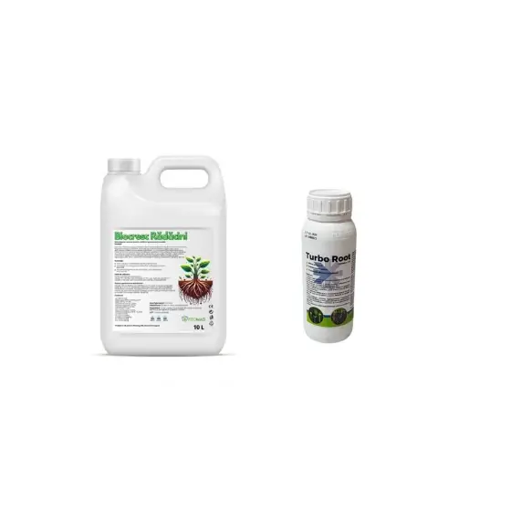 Lichidare de stoc Pachet inradacinare rasaduri Biostimulator pentru butasi si arbusti fructiferi Biocresc Radacini, 10 l + Biostimulator Turbo Root, 100 ml