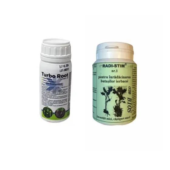 Expediere rapidă Pachet inradacinare Biostimulator pentru inradacinarea butasilor ierbacei Radi Stim 1, 100 grame + Biostimulator inradacinare Turbo Root, 100 ml