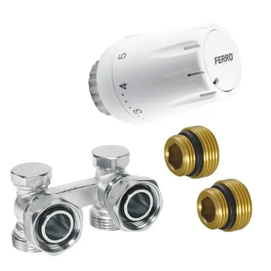 Reducere specială Robinet Termostatic Dublu Coltar 3/4 + Cap Termostatat Gt11, Ferro
