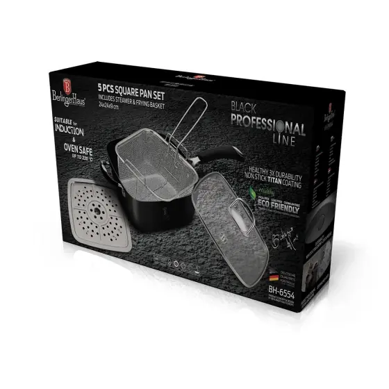 Set 4 piese tigăi pătrate, Black Professional Line - BH/6554 Reducere de preț