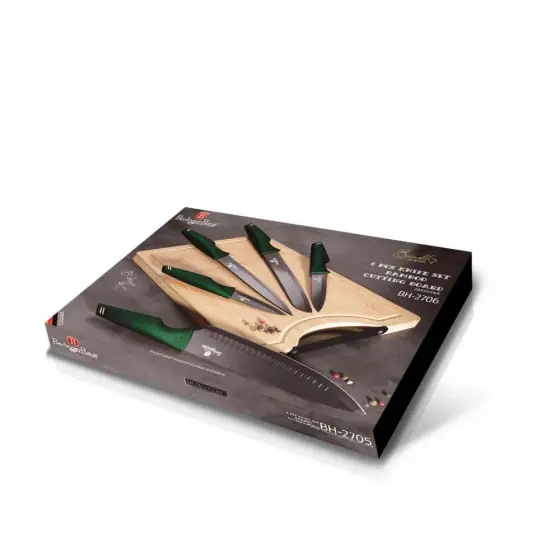 Reduceri Set cuțite 6 piese cu tocător din bambus, emerald - BH/2706