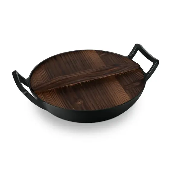 Ofertă de sezon Wok cu capac din lemn, 30 cm, fontă, negru - LP-BH-190