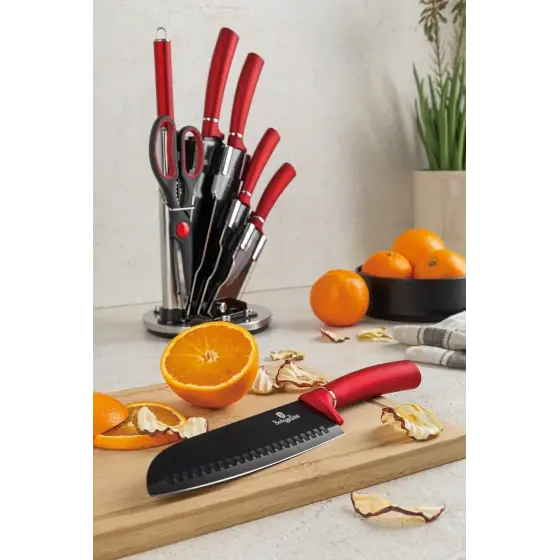 Cumpărături sigure Set 8 piese cuțite cu suport acrilic, burgundy - BH/2562N