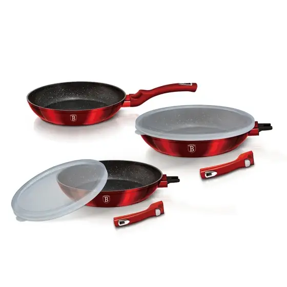 Livrare rapidă Set 5 piese tigăi cu mâner detașabil, Metallic Line Burgundy Edition - BH/7053