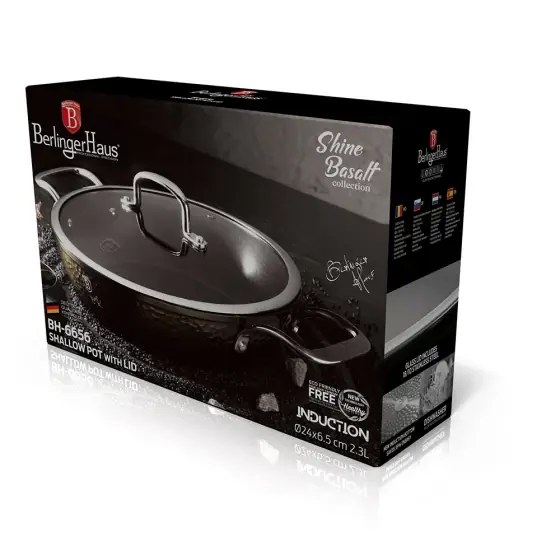 Cratiță joasă cu capac, 24 cm, Shine Basalt Collection - BH/6656 Ofertă exclusivă