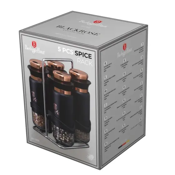 Suport condimente 5 piese, negru - rose gold - BH/1999 Cumpărături sigure