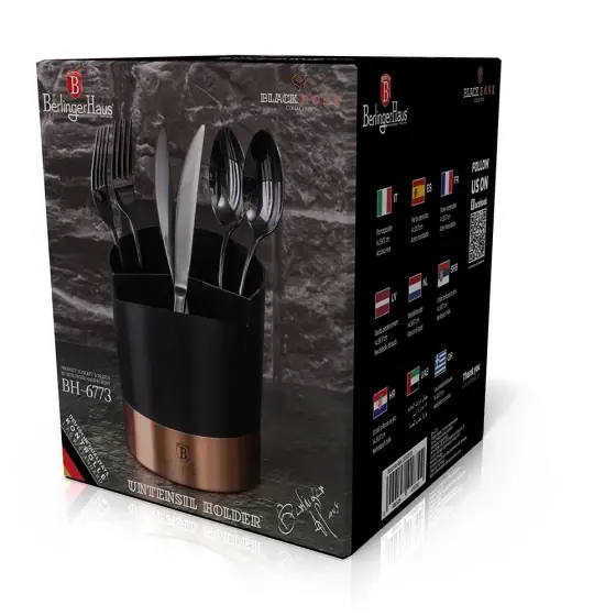 Suport pentru ustensile, negru-rose gold - BH/6773 Cumpărături sigure
