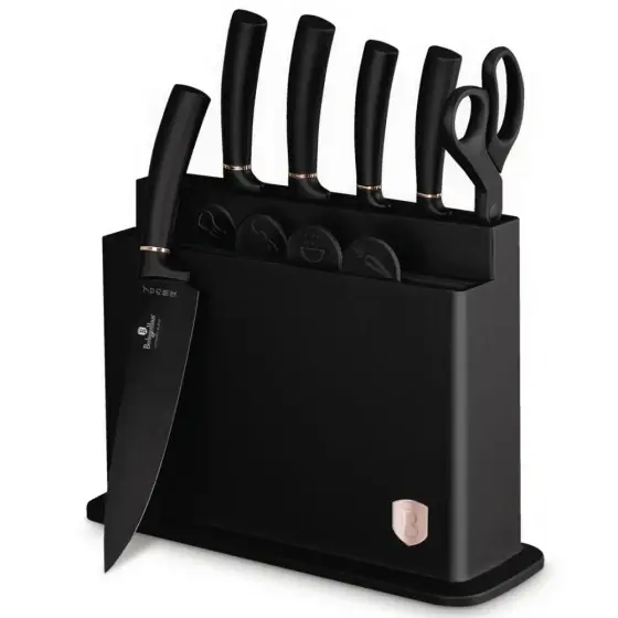 Set 11 piese cuțite cu suport și set tocătoare, negru - rose gold - BH/2491N Preț promoțional