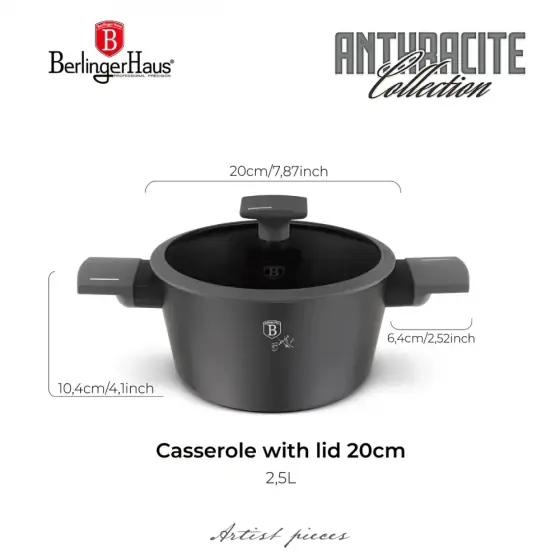 Cratiță cu capac, 20 cm, Anthracite Collection - BH/8130 Disponibil imediat