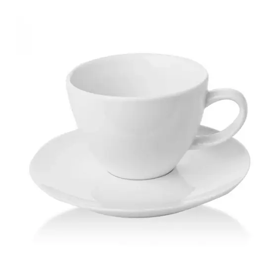 Mai ieftin Ceasca eleganta cu farfurie Fine Dine, Bianco, Alb, portelan vitrificat, rezistenta la temeperaturi de pana la 180 C, 70 ml