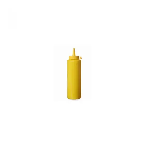 Sticla dispenser mustar/sosuri, Hendi, 0,20 lt, polietilena, galben, dopul igienic ajuta la protejarea sosului, 50x(H)185 mm Lichidare de stoc