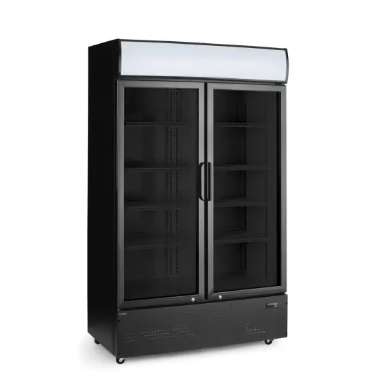 Popular Vitrina de bar neagra cu panou iluminat din spate, cu ușă dublă, Arktic, 512L, Negru, 220-240V/510W, 1120x585x(H)1900mm