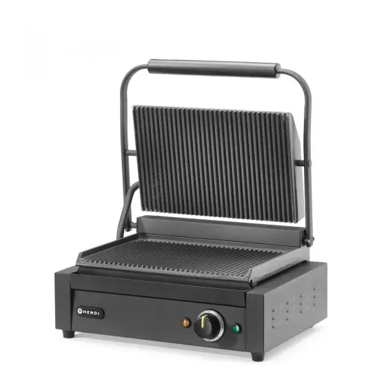 Cumpără online Grill Panini Hendi, striat pe partea superioara si inferioara, 2200W, negru