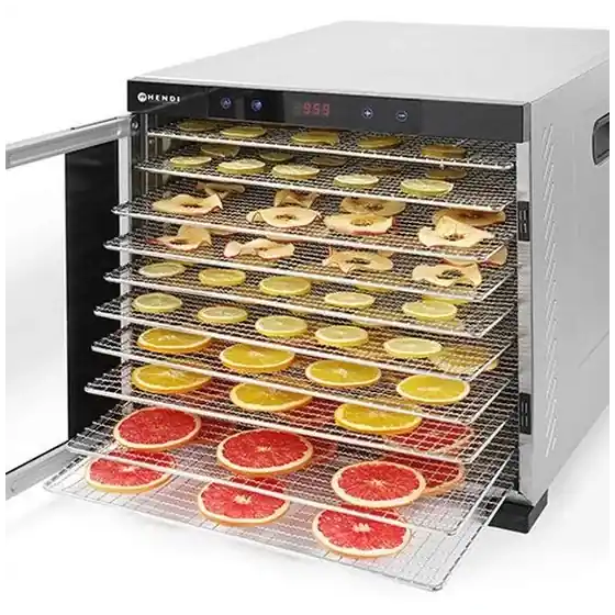 Expediere rapidă Deshidrator alimente Hendi Profi Line, 1000 W, 10 tavi, Temperatura reglabila 35-75?C, Gri