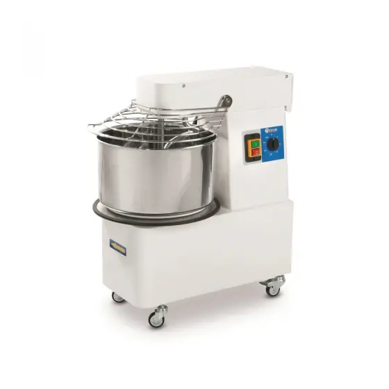 Ofertă limitată Mixer profesional spirala cu vas fix, 1 viteza, echipat cu roti pivotante vas, capac si spirala din inox 18/10 Hendi 20 litri 750 W, capacitate maxima de incarcare 17 kg, 630x400x(H)700 mm
