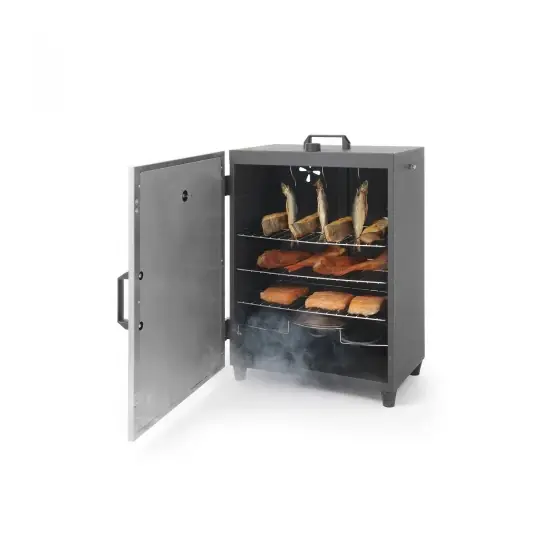 Ultima șansă Afumatoare electrica 1600 W cu 3 rafturi si 3 agatatoare pentru carne 540x380(H)720 mm Inox Hendi