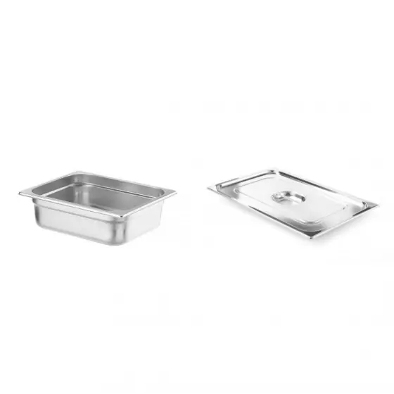 Retur ușor Pachet Tava Hendi Gastronorm GN 1/2 H (100 mm) 6.5 lt - gama Profi Line, otel inoxidabil plus Capac Hendi Gastronorm fara fanta pentru lingura servire GN 1/2 - gama Profi Line, otel inoxidabil