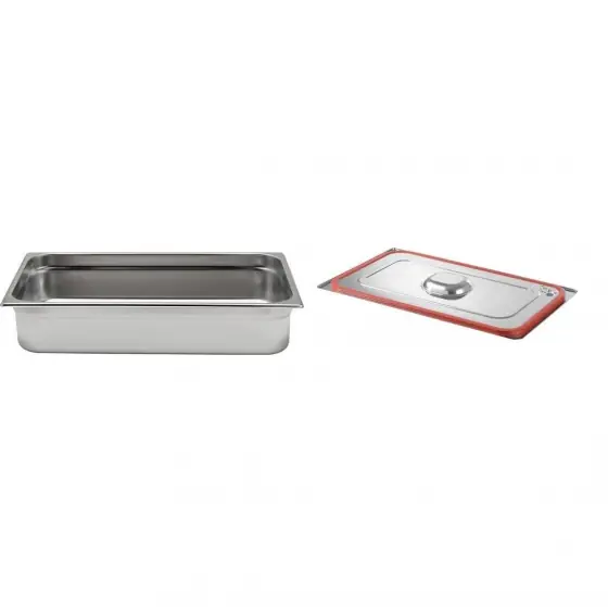 Cumpărături sigure Pachet Tava Hendi Gastronorm GN 1/1 100 mm 13.2 lt - gama Profi Line, otel inoxidabil plus capacc Gastronorm cu banda siliconata GN 1/1
