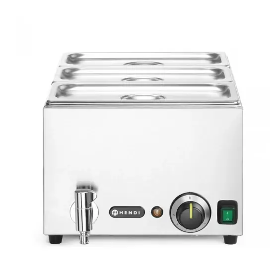 Set: Bain-marie HENDI Ranger cu robinet de scurgere + 3x GN 1/3 cu capac, HENDI, GN 1/1, 230V/1000W, 604x332x(H)242mm Super ofertă