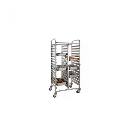 Ofertă exclusivă Carucior pentru debarasare tavi, cu roti, capacitate dubla 2 x 15 tavi GN 1/1 (530x325 mm), Hendi, compact, din inox, 550x740x1735 mm