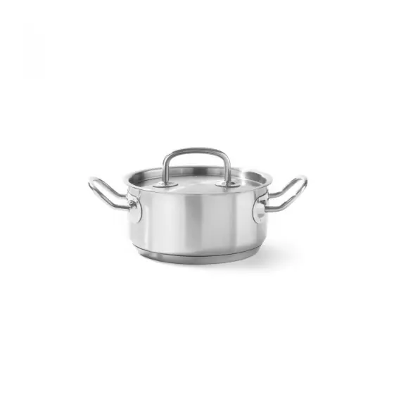 Cratita cu capac, 7,4 Lit, 28 cm diametru x 12 cm inaltime, inox 18/10, grosime perete inox 0,7 mm, fund triplu capsulat pentru durabilitate si folosire pe inductie, Hendi Kitchen Line Ofertă de sezon
