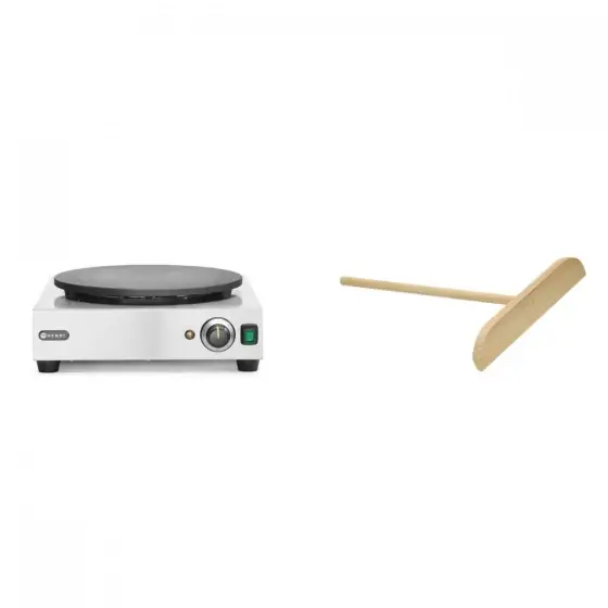 Pachet Aparat profesional pentru clatite, Hendi Smart, electric, 3000 W, diametru 40 cm, termostat reglabil +50 pana + 250 C 470x509x(h)161 mm plus Paleta din lemn Hendi, pentru aparatul de clatite 212028 Cumpărături sigure