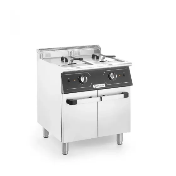 Friteuza electrica dubla cu spatiu de depozitare,2x24L,24kw, 400V, 700x700x(H)850+90 mm Lichidare de stoc