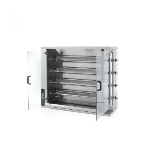 Rotisor gaz profesional pentru 16 - 20 pui 4 viteze de rotatie 1150x472x(H)981 mm Inox Hendi Preferatul clienților