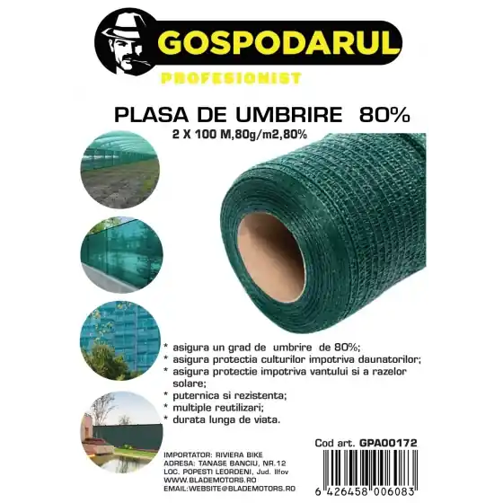 Plată securizată Plasa De Umbrire ,2X100 M,80G/M2,80%