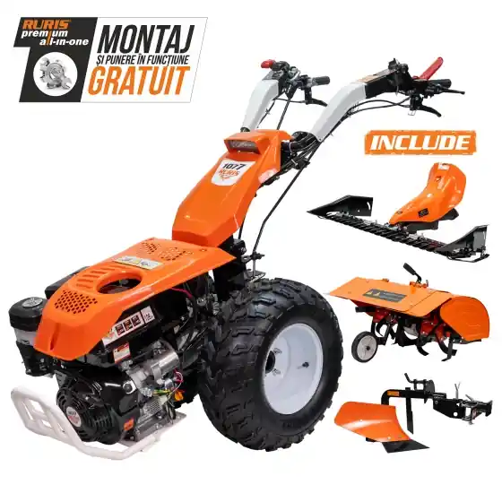 Comandă acum Motocultivator RURIS 1077CSP cu lama de cosit CX77, freza de sapat SX77 si plug PX77