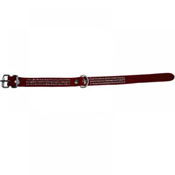 Preț promoțional Zgarda Velur Pentru Caini Milan Strasuri 3 Randuri 30Cm
