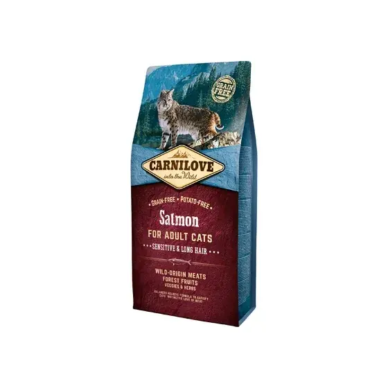 Hrana uscata Carnilove pentru pisici cu par sensibil si lung, cu somon, 6 kg Chilipir