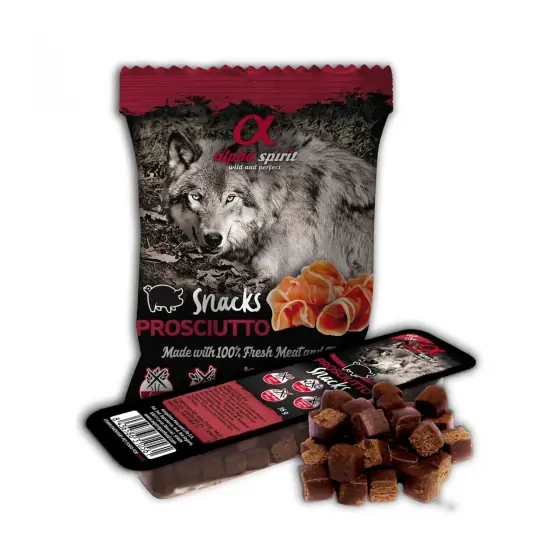 Premium Snack pentru câine Alpha Spirit, cu prosciutto, 50 g