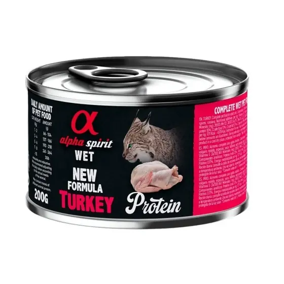 Reducere de preț Hrană umedă Premium pentru pisică Alpha Spirit, cu curcan, 200 g