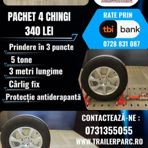 Cumpărături sigure Pachet 4 chingi, 3 m, 5 tone, prindere in 3 puncte, carlig fix+protectie antiderapanta, cu VDI