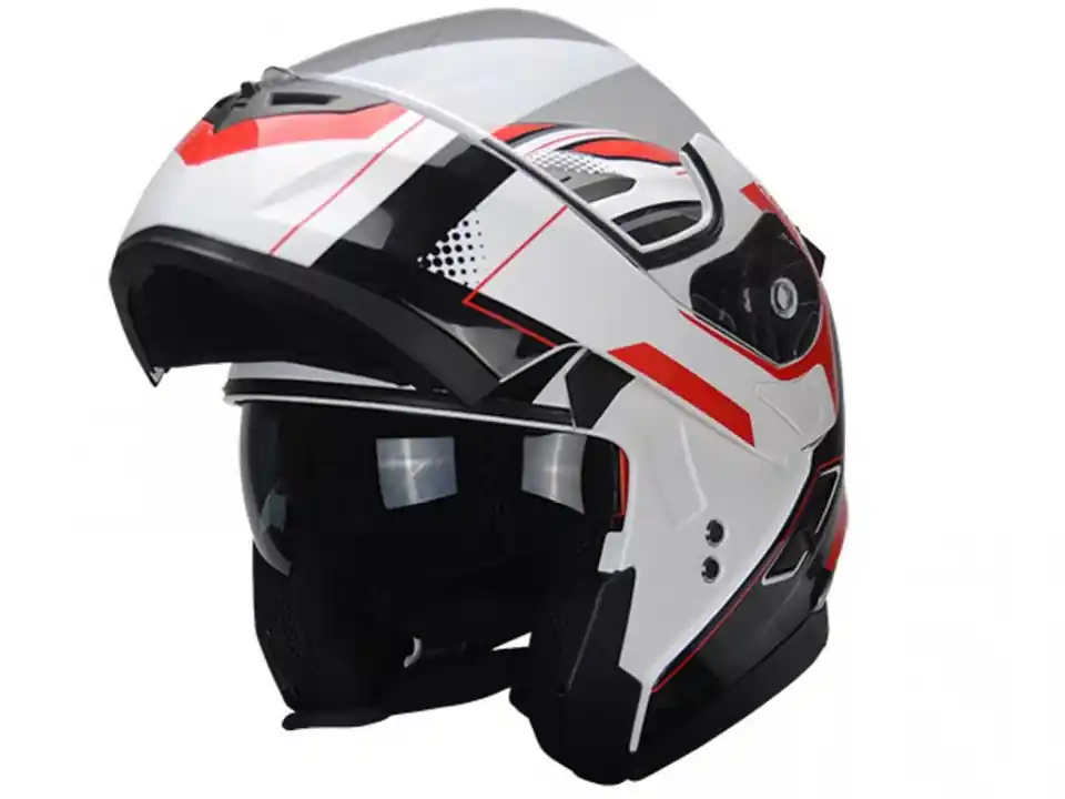 Casca flip-up TRENDY 20 T-706 alb-rosu-negru, marimea M Noutate